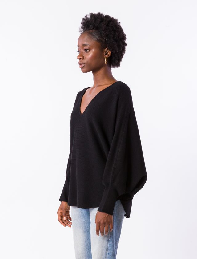 Ryu V-Neck Sweater with Dolman Sleeves - Black