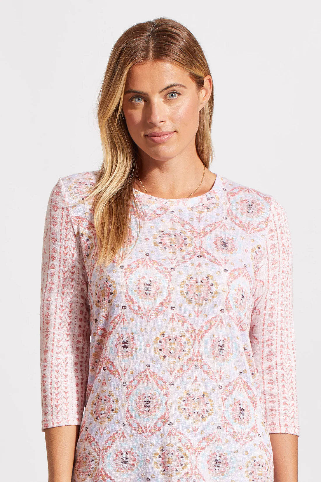 Crew Neck Top with 3/4 Sleeves - Pink Dust