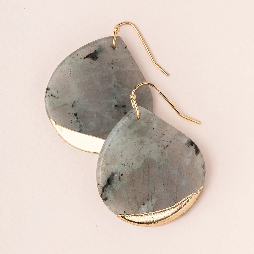 Stone Dipped Teardrop Earrings - Labradorite / Gold