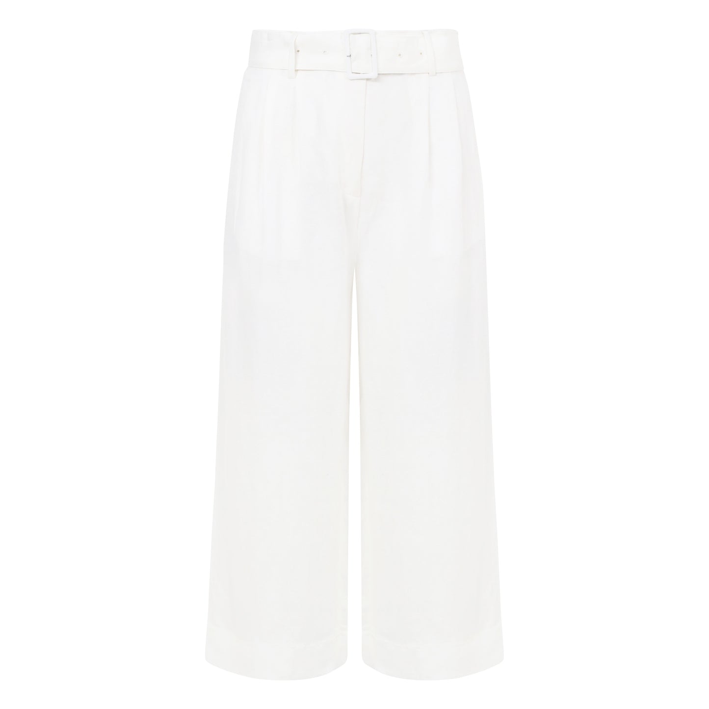 Wide Leg Belted Cropped Pants - White