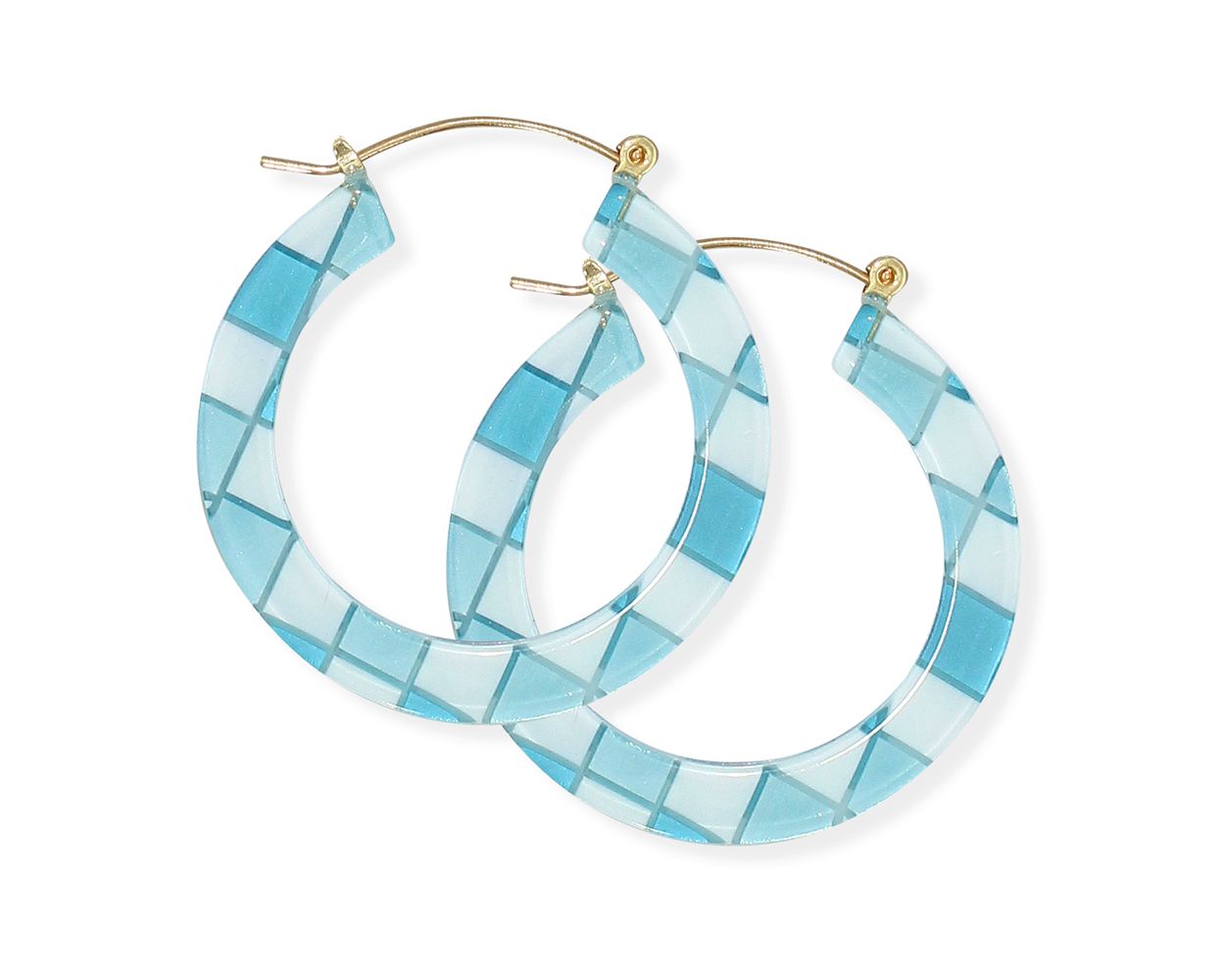 Blue Checkered Resin Earrings