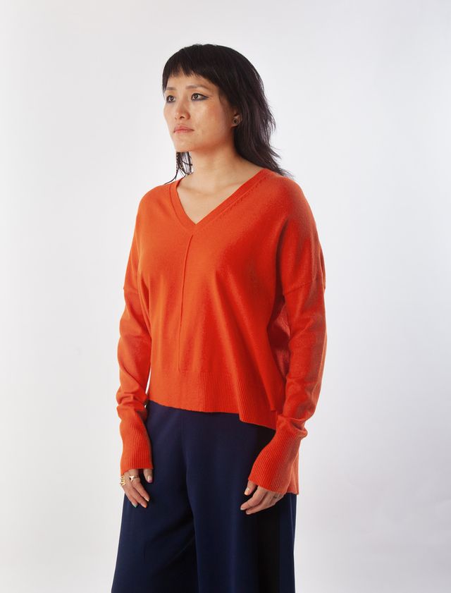 Wagner Pullover V-Neck Sweater - Orange Flame