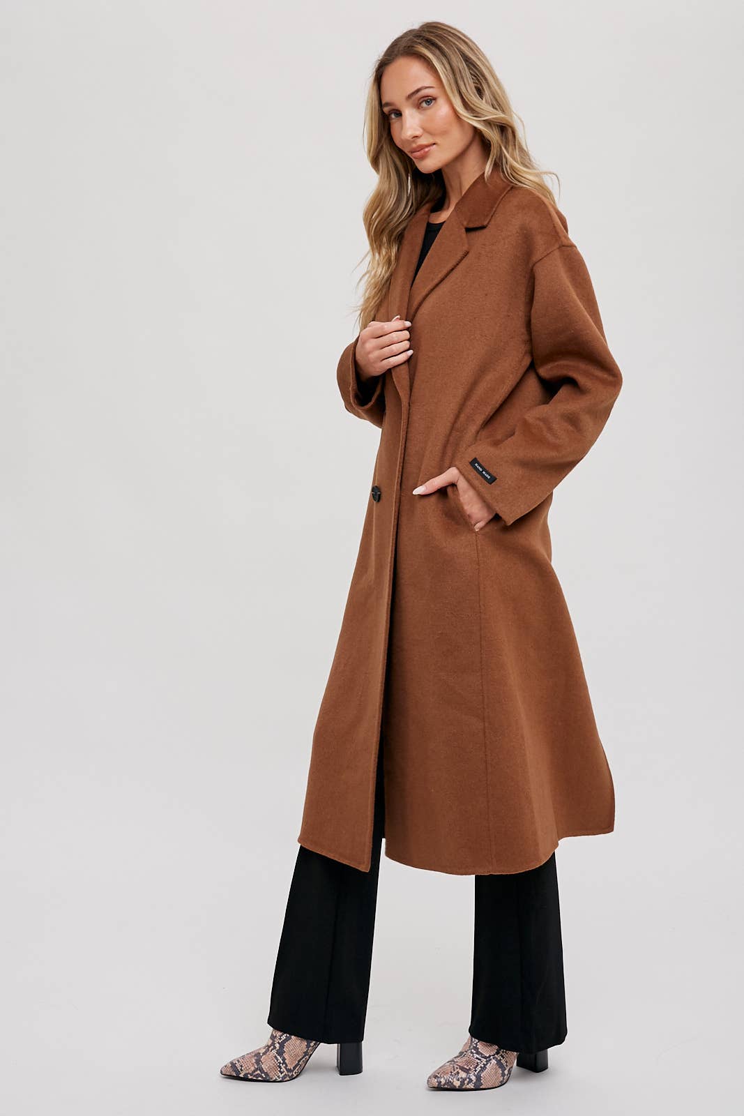 Double-Breasted Longline Coat - Camel