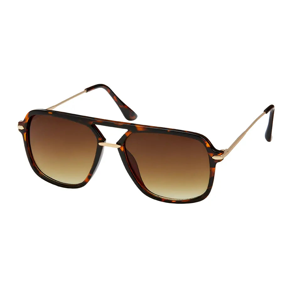Modern Square Aviator Sunglasses - Tortoise with Bronze Lens