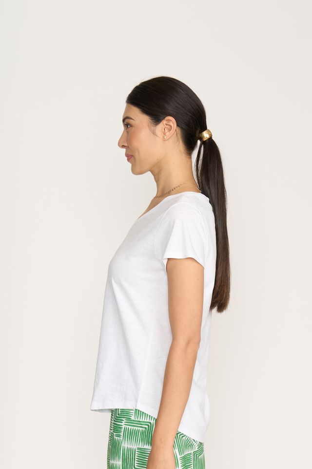 Short Sleeved V-Neck Tee - White