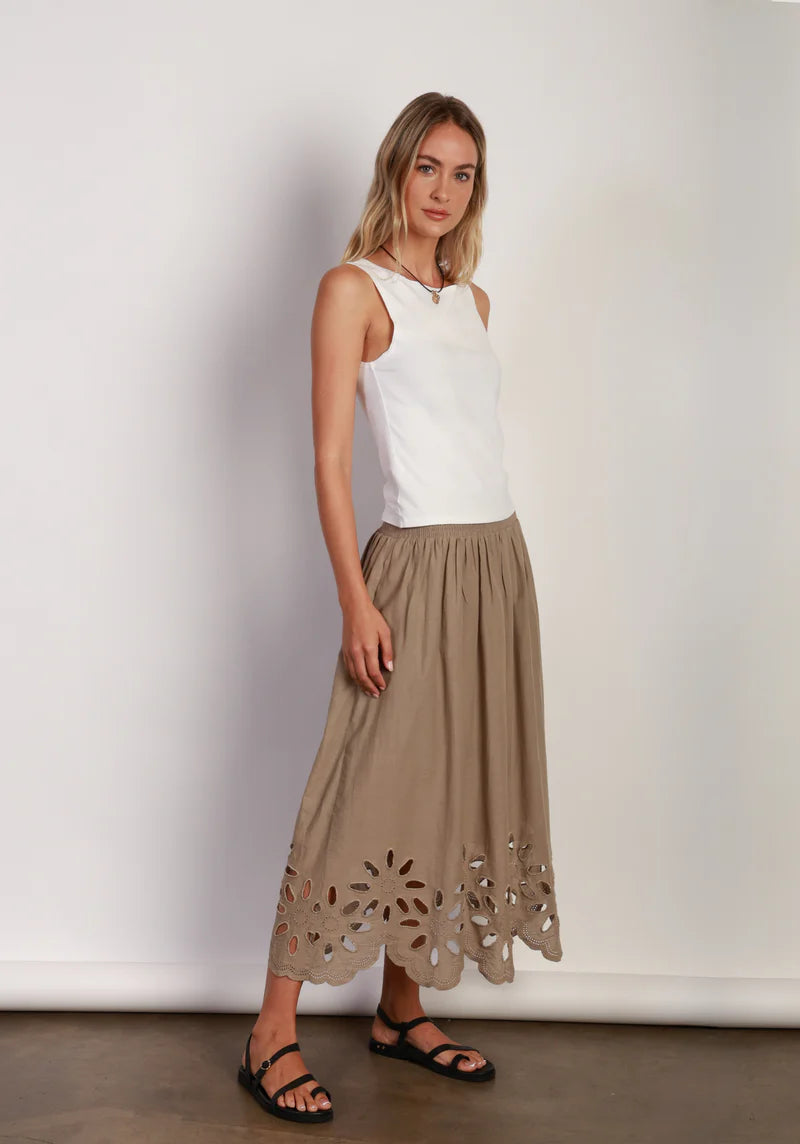 Anna Midi Skirt with Cut Out Hemline - Olive