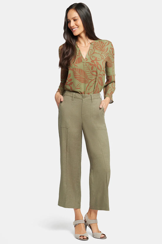 Wide Leg Cropped Cargo Pants - Avocado