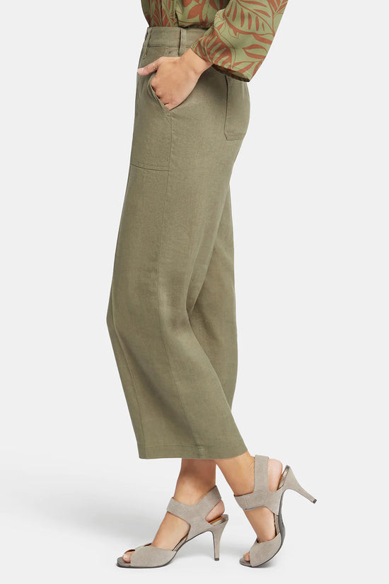 Wide Leg Cropped Cargo Pants - Avocado