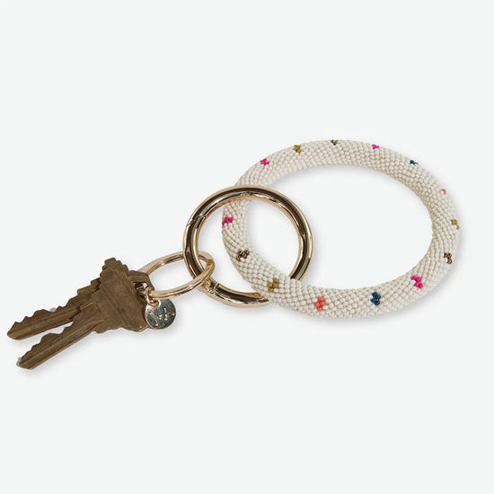 Chloe Polka Dot Beaded Bracelet Key Ring - Cream