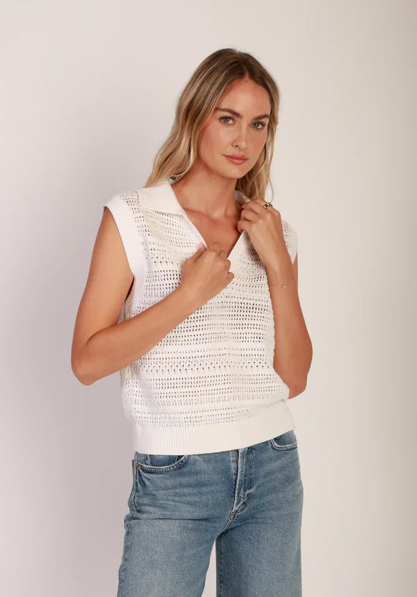 Blair Sleeveless Polo Sweater - White
