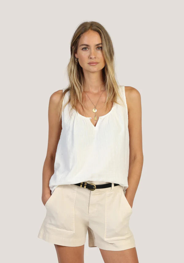 Bobbi Button Tank Top - White