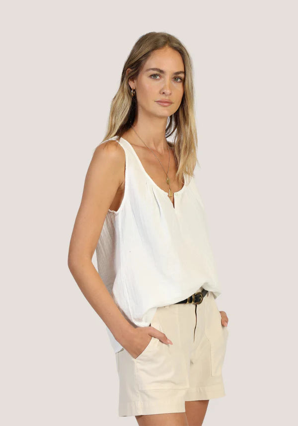 Bobbi Button Tank Top - White