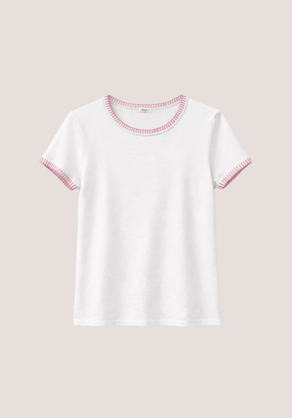 Brooks Blanket Stitch Tee - White/Natural