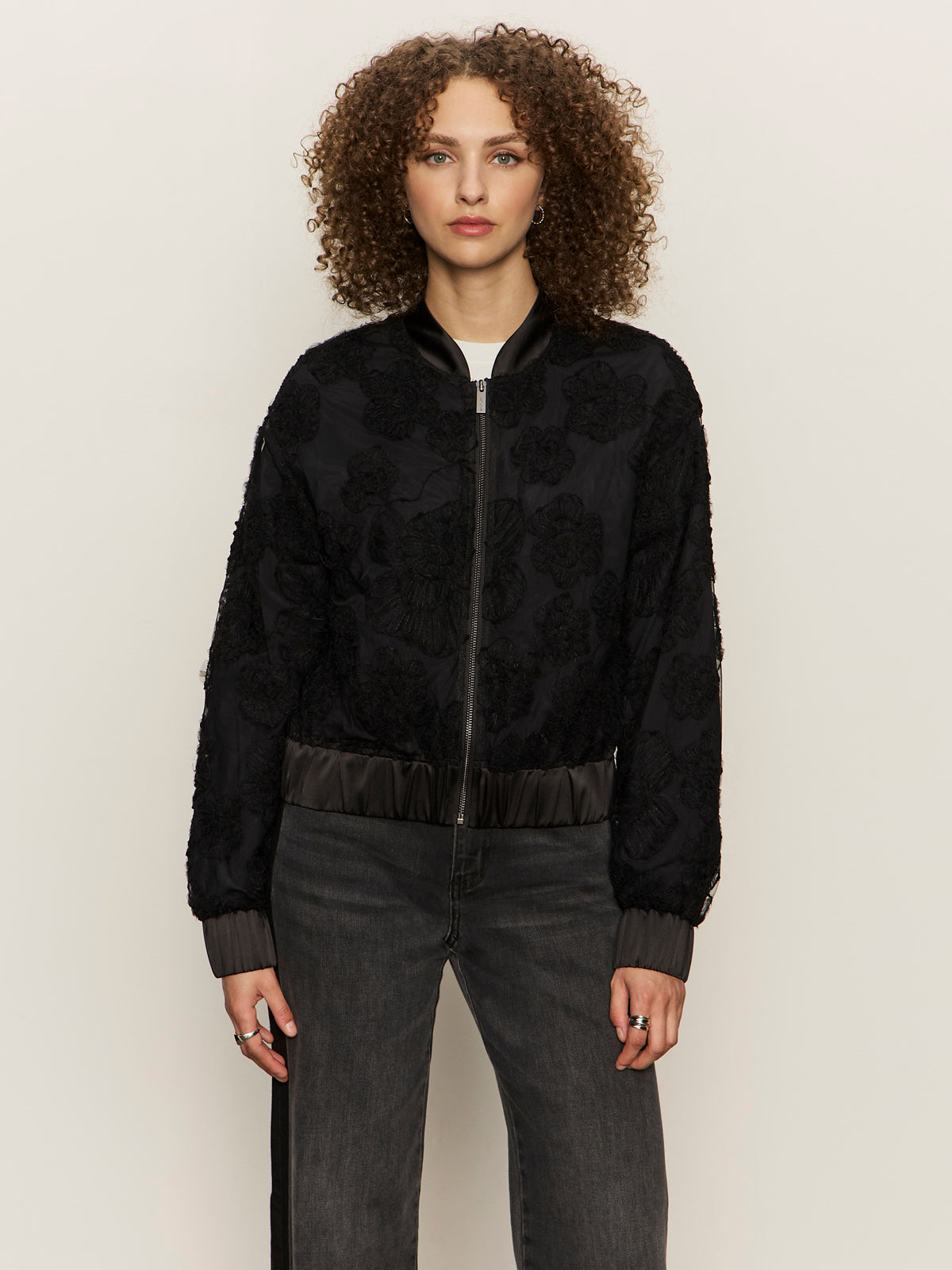 Rosy Party Bomber Jacket - Black