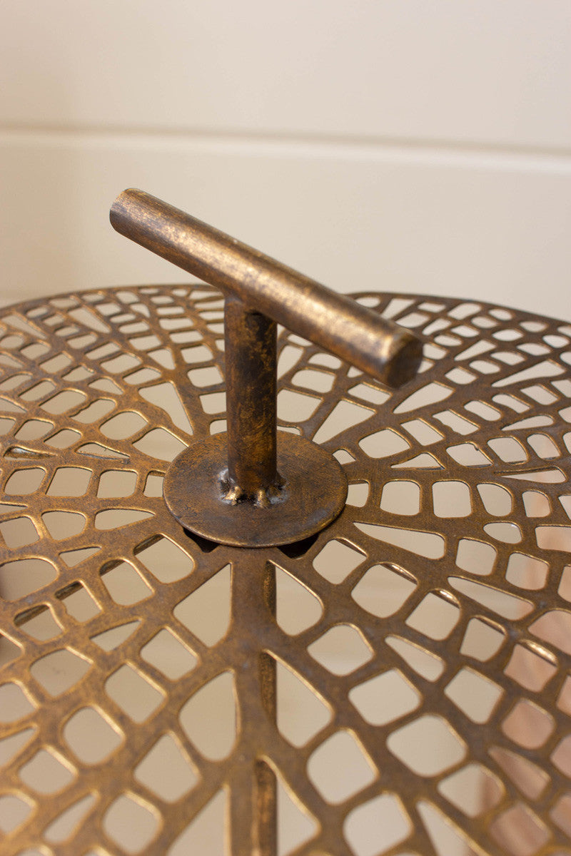Antique Brass Accent Table - Perforated Leaf Design