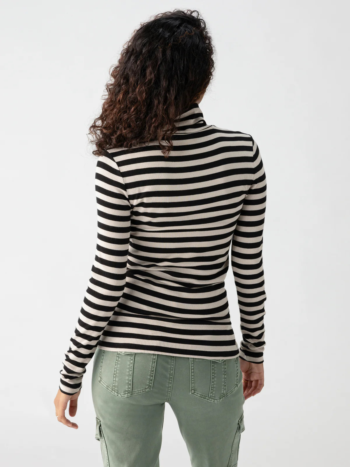 Essential Turtleneck Top - Toasted Almond/Black Stripe