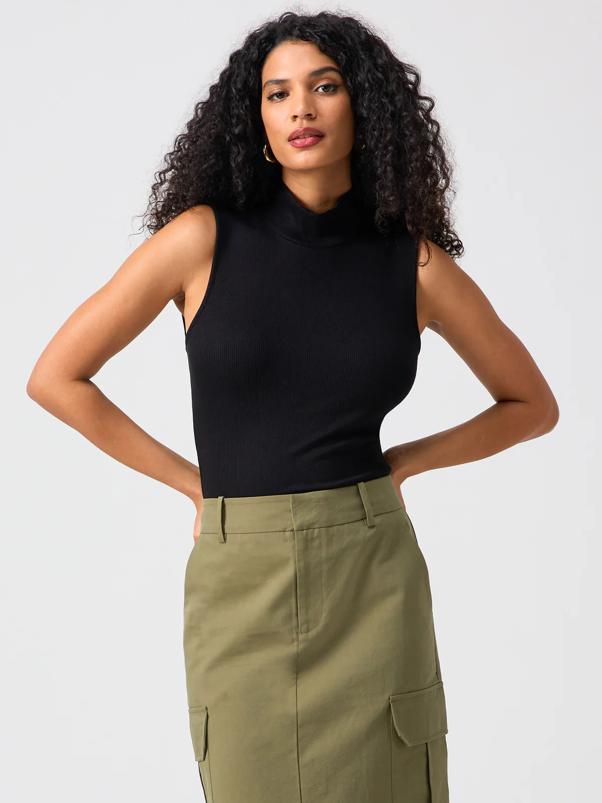Essential Sleeveless Mock Turtleneck Top - Black