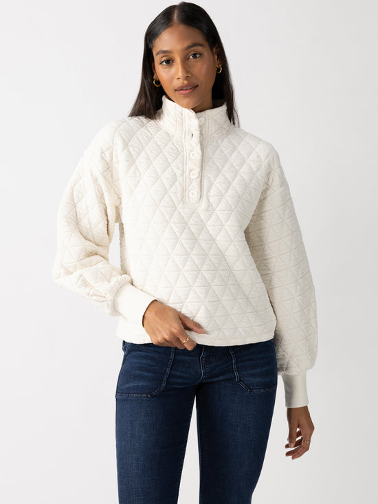 Quilted Button Up Popover Top - Chalk