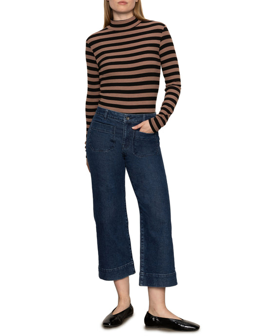 Long Sleeve Mock Neck Essential Tee - Mocha/Black