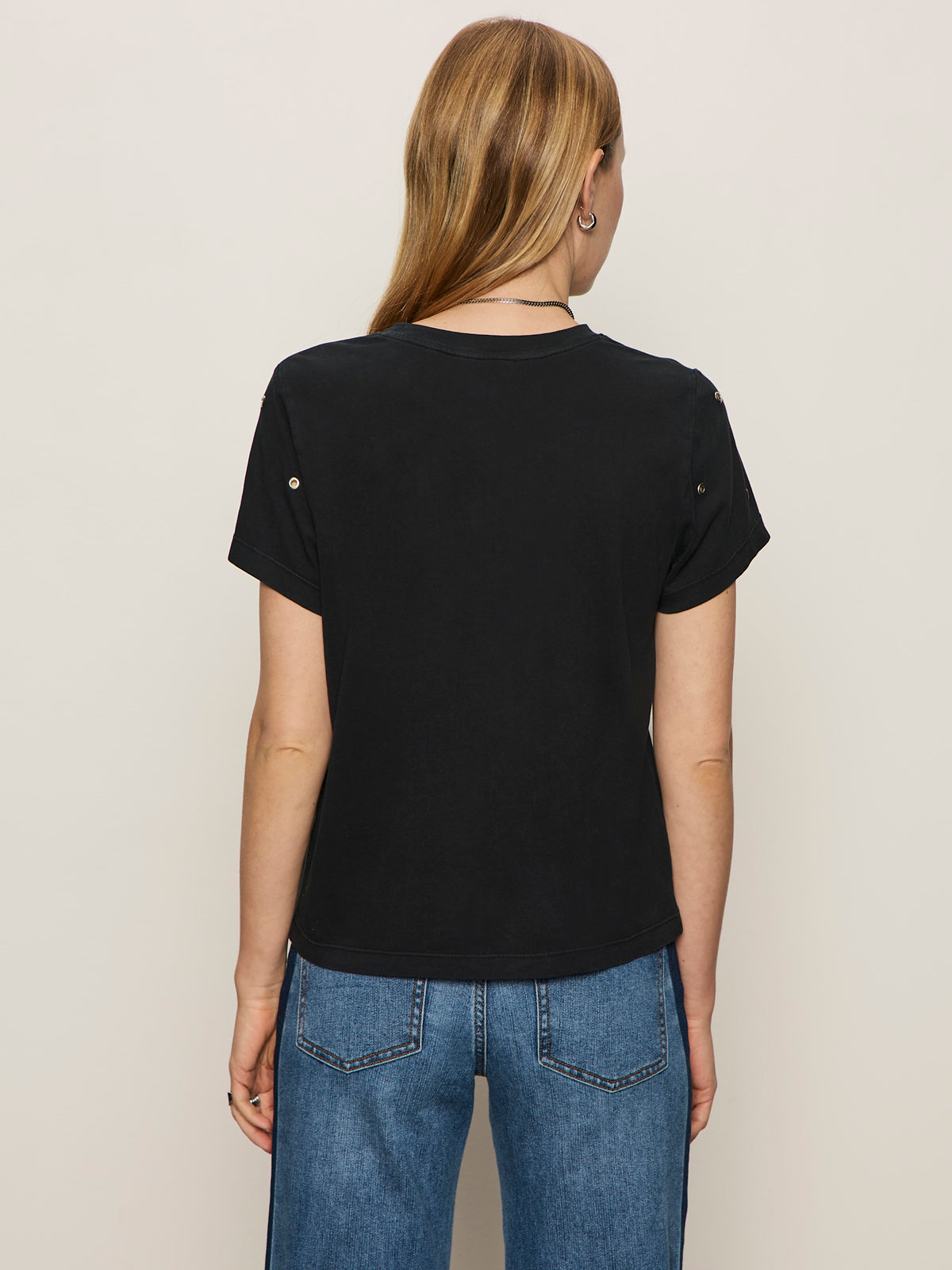 Embellished Tee - Faded Black with Gromets
