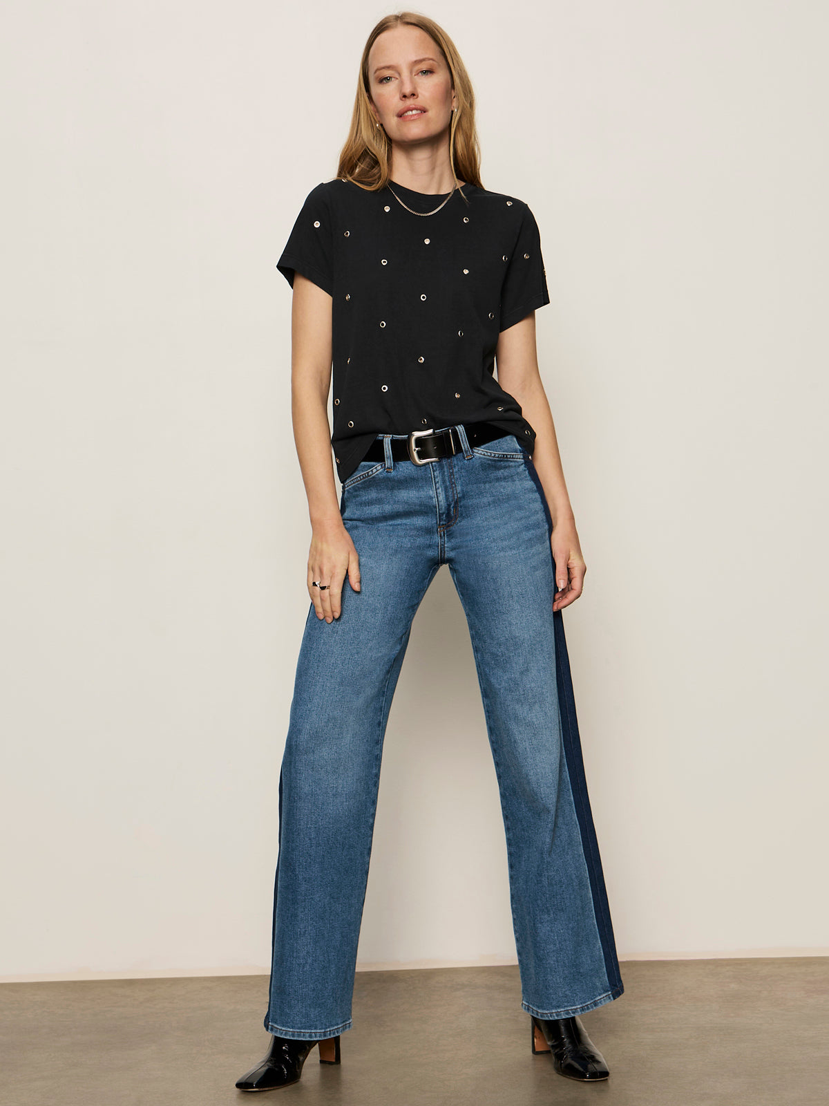 Embellished Tee - Faded Black with Gromets