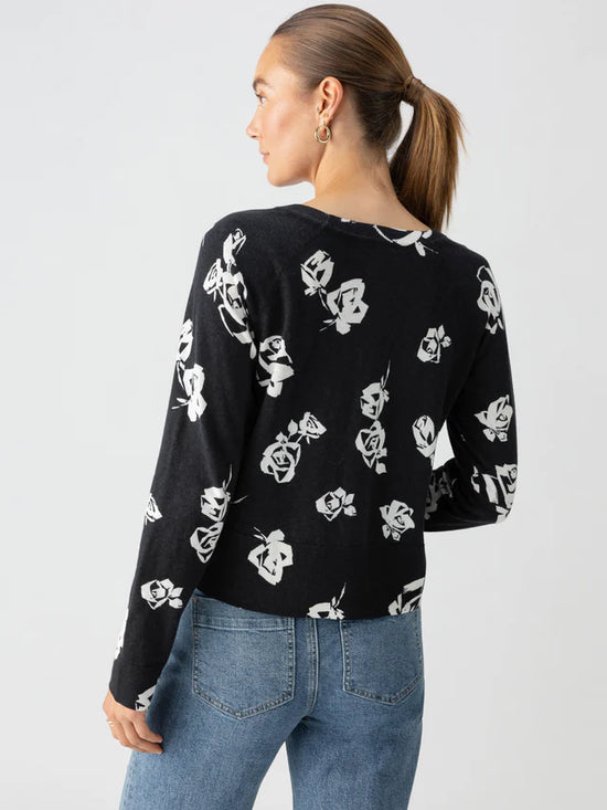 All Day Long Pullover Sweater - Rose Stencil Black