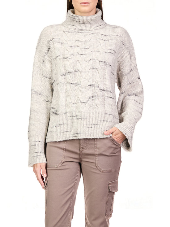 Feeling Cozy Cable Knit Pullover Sweater - Light Grey Multi