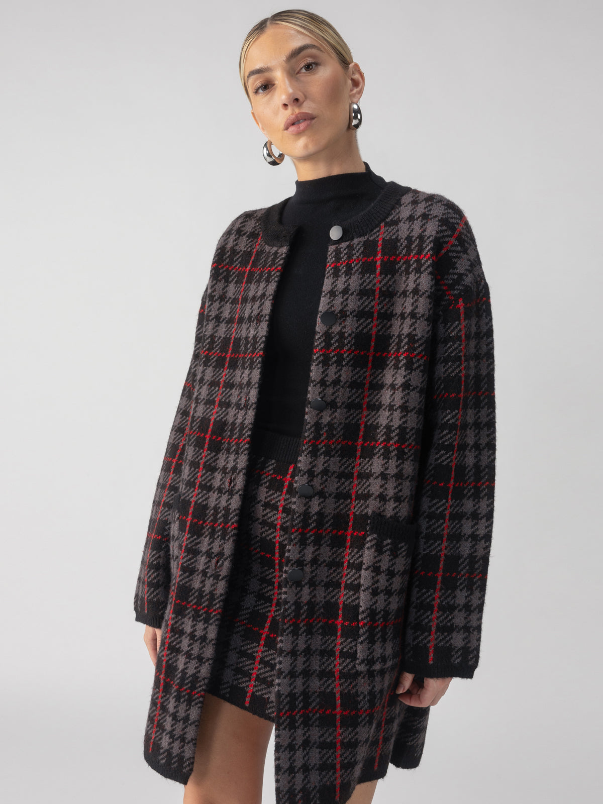 Knitted City Coat - Heather Ash Plaid