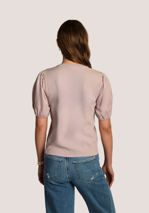 Cate Crew Neck Top with Puff Sleeves - Lilac