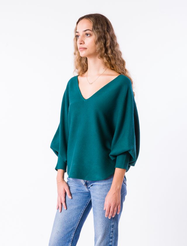 Ryu V-Neck Sweater with Dolman Sleeves - Dark Teal