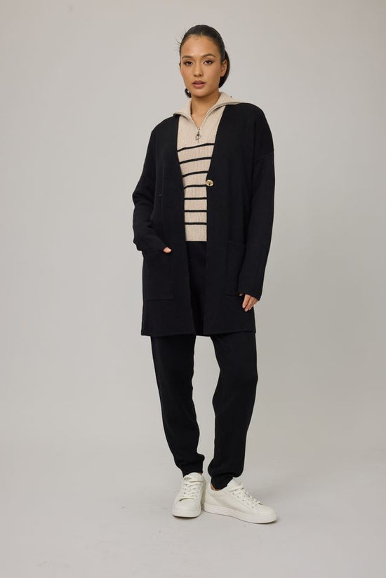 Long One Button Cardigan Sweater - Black