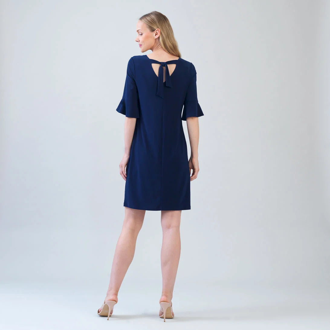 Tie Back Dress with 3/4 Sleeves - Navy