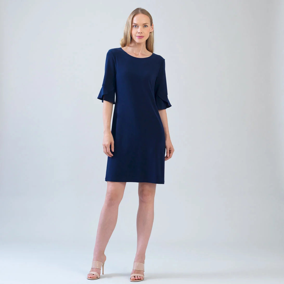 Tie Back Dress with 3/4 Sleeves - Navy