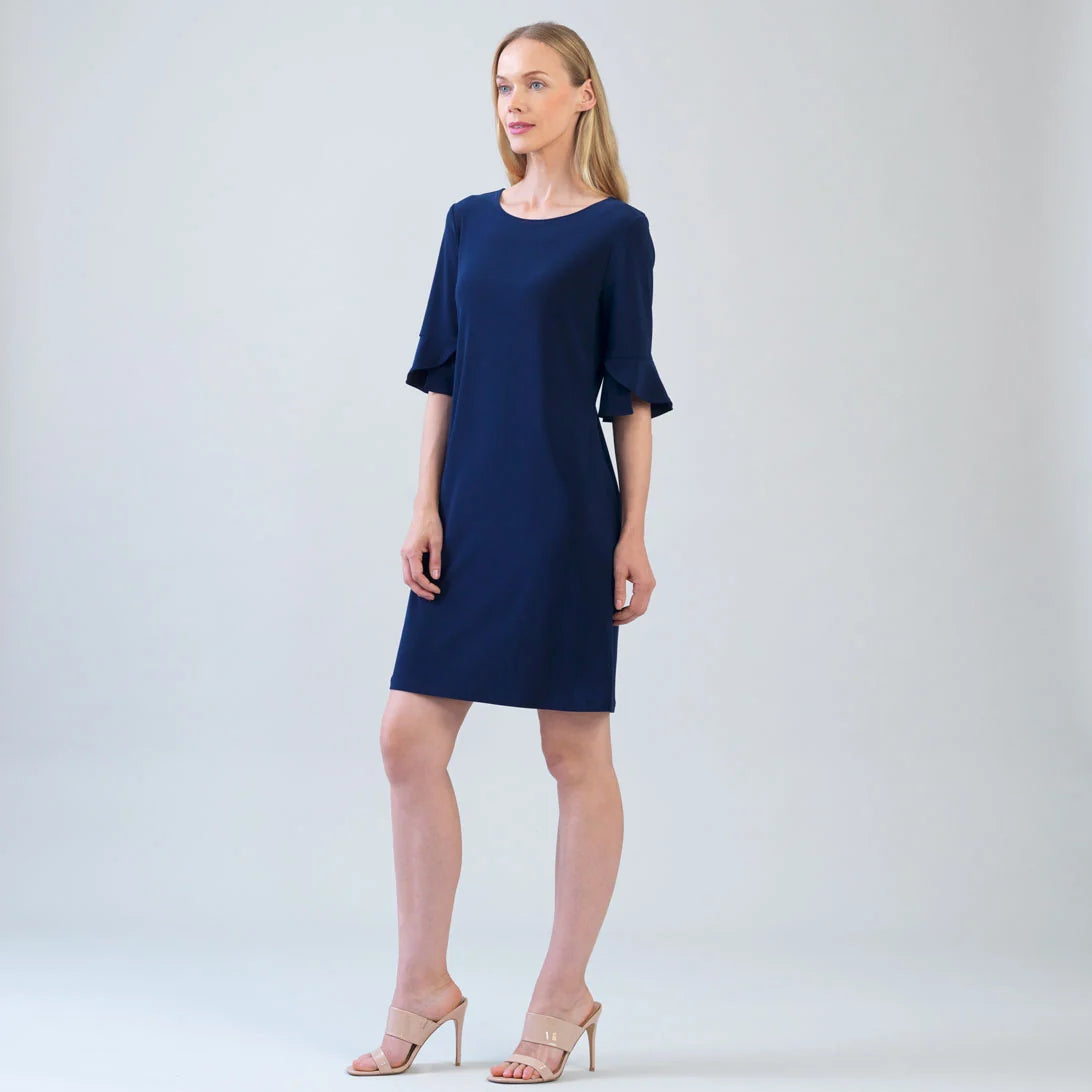 Tie Back Dress with 3/4 Sleeves - Navy