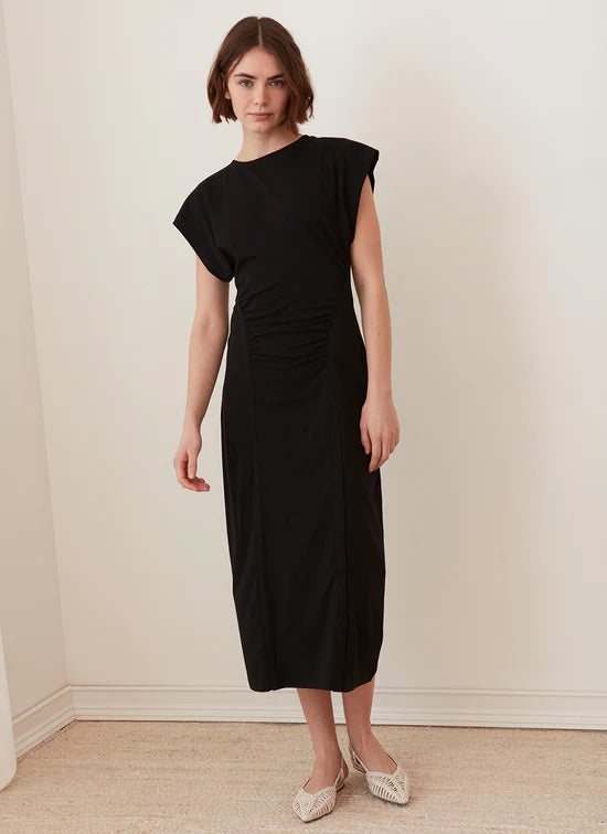 Delia Dress with Ruching - Black