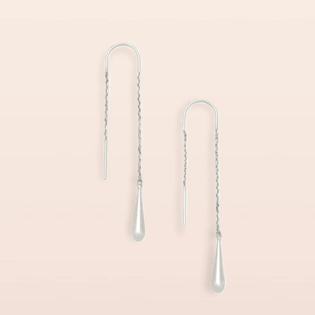 Teardrop Threader Earrings - Sterling Silver