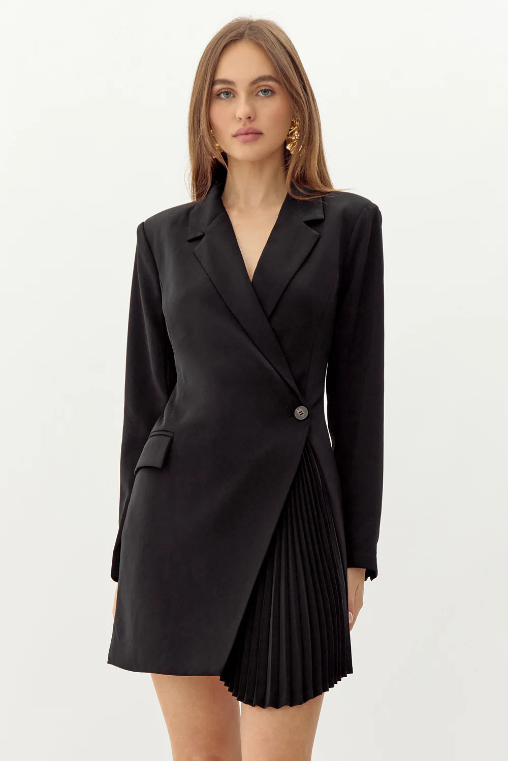 Felicia Pleated Front Blazer Dress - Black