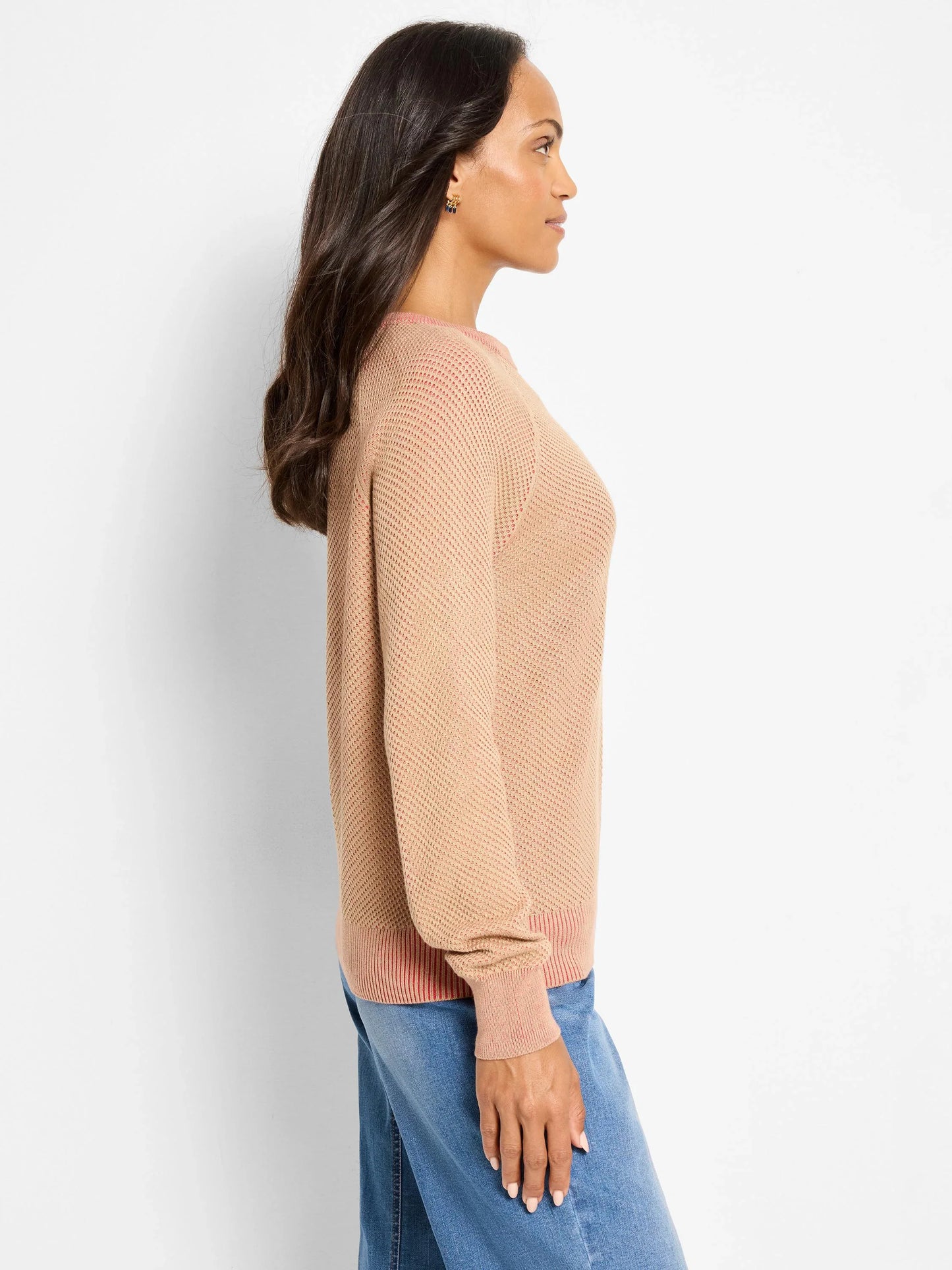 Textured Crew Neck Sweater - Red Multi
