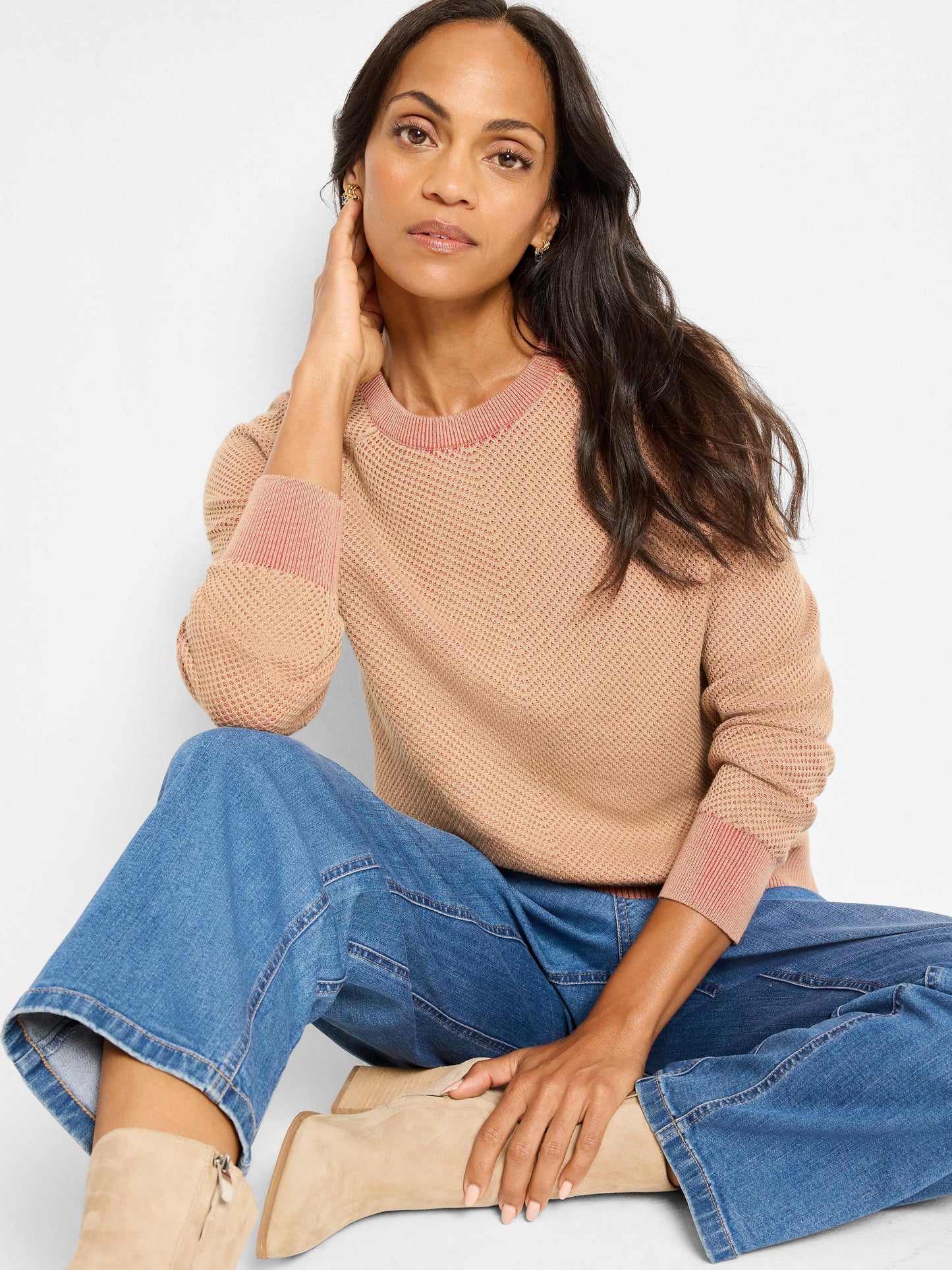 Textured Crew Neck Sweater - Red Multi