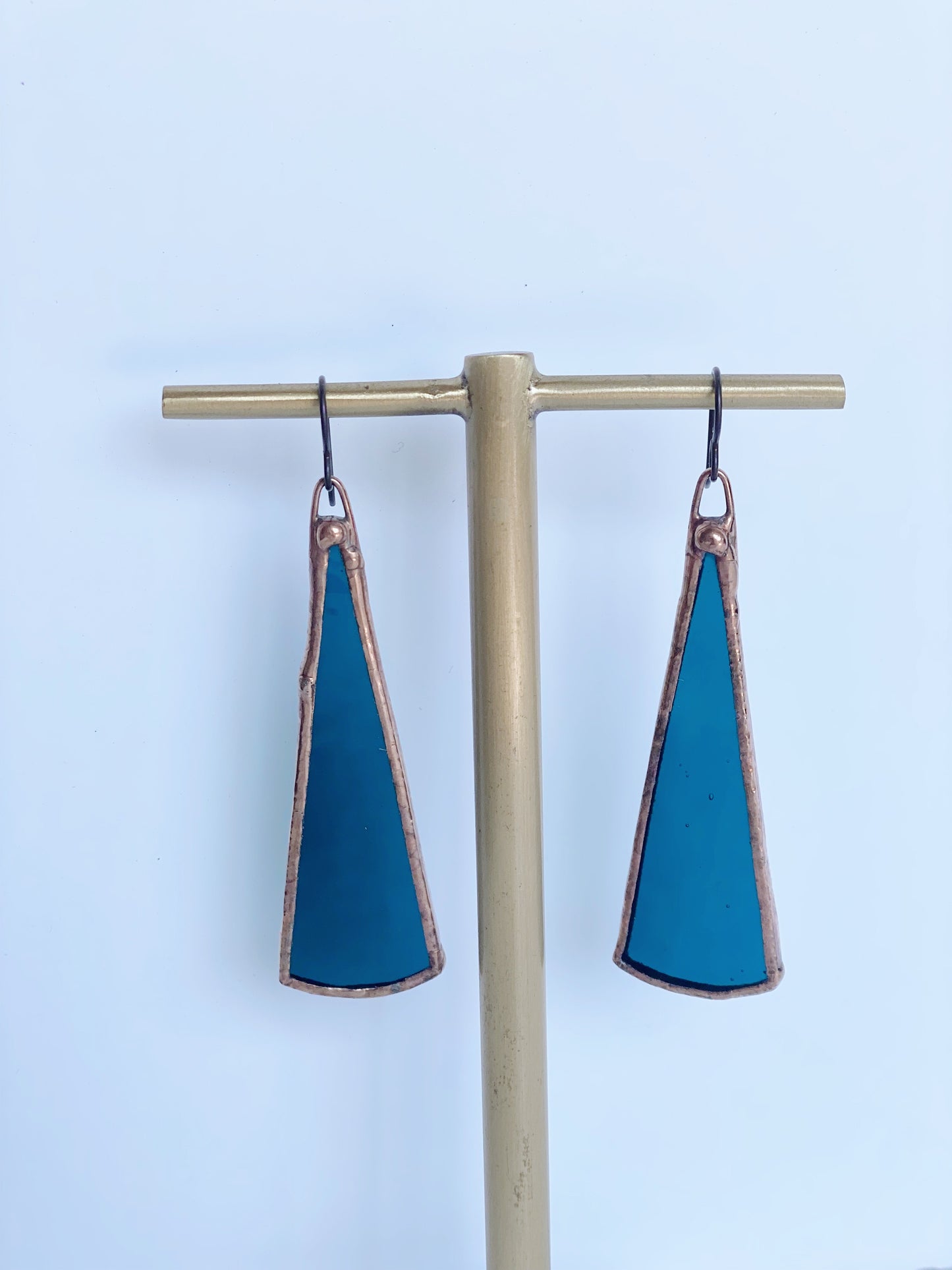 Load image into Gallery viewer, Stained Glass Earrings - Long Turquoise Triangles
