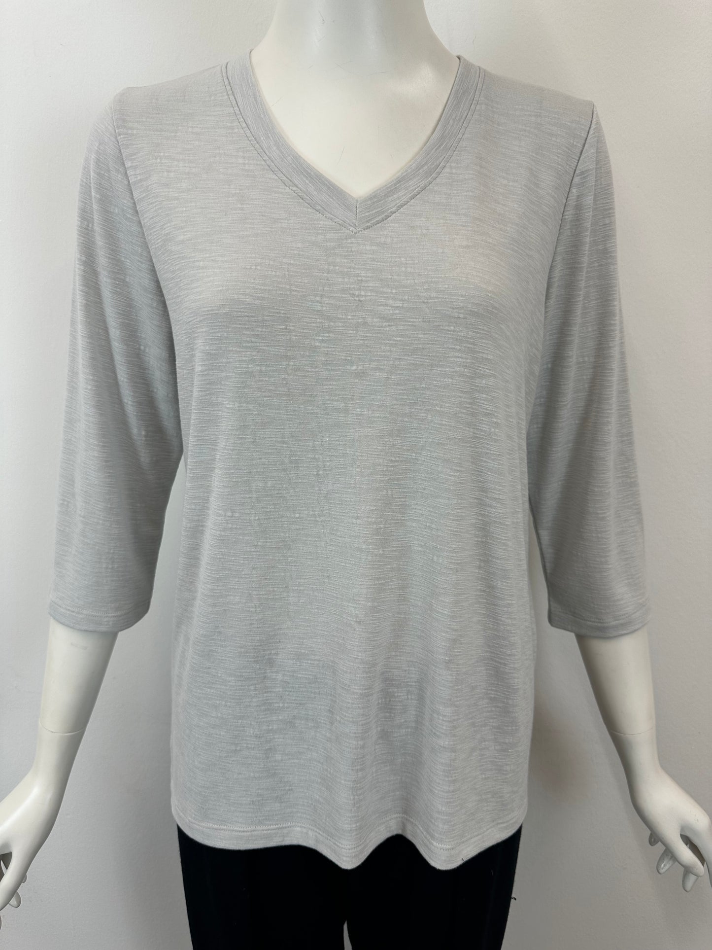 V-Neck Slub Tee with 3/4 Sleeves - Stone