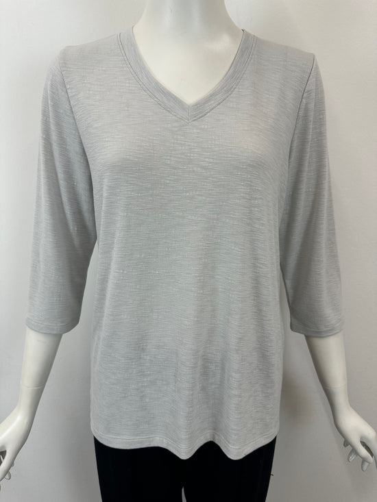 V-Neck Slub Tee with 3/4 Sleeves - Stone