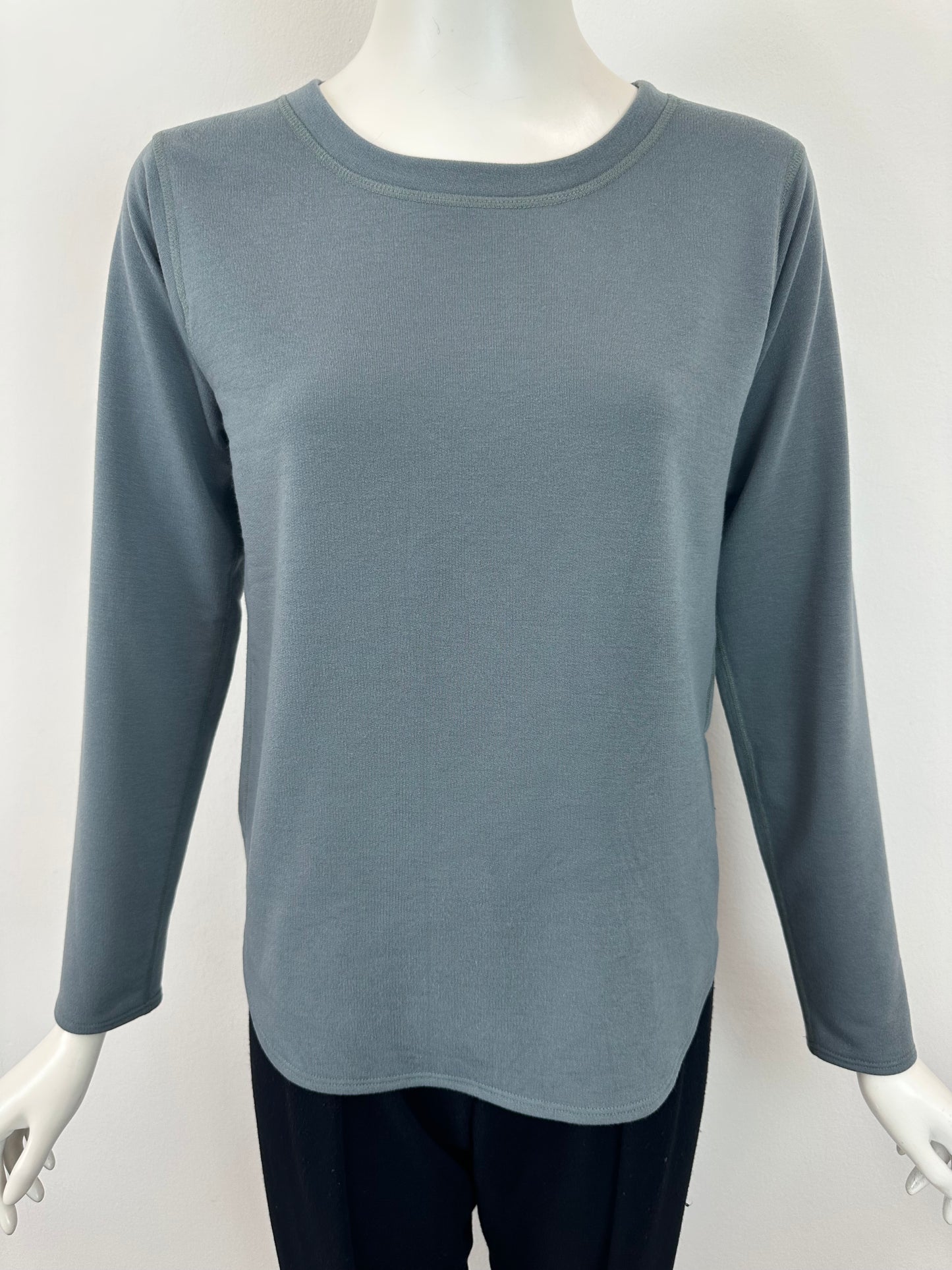 Long Sleeve French Terry Top with Scoop Neck - Pine