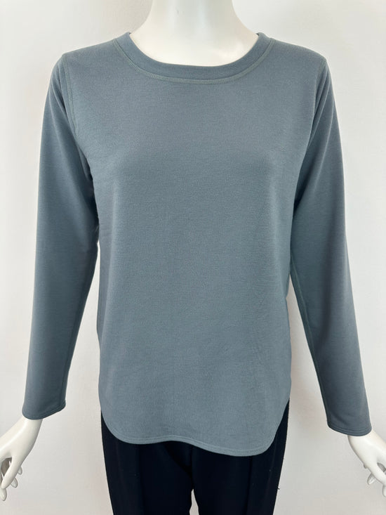 Long Sleeve French Terry Top with Scoop Neck - Pine