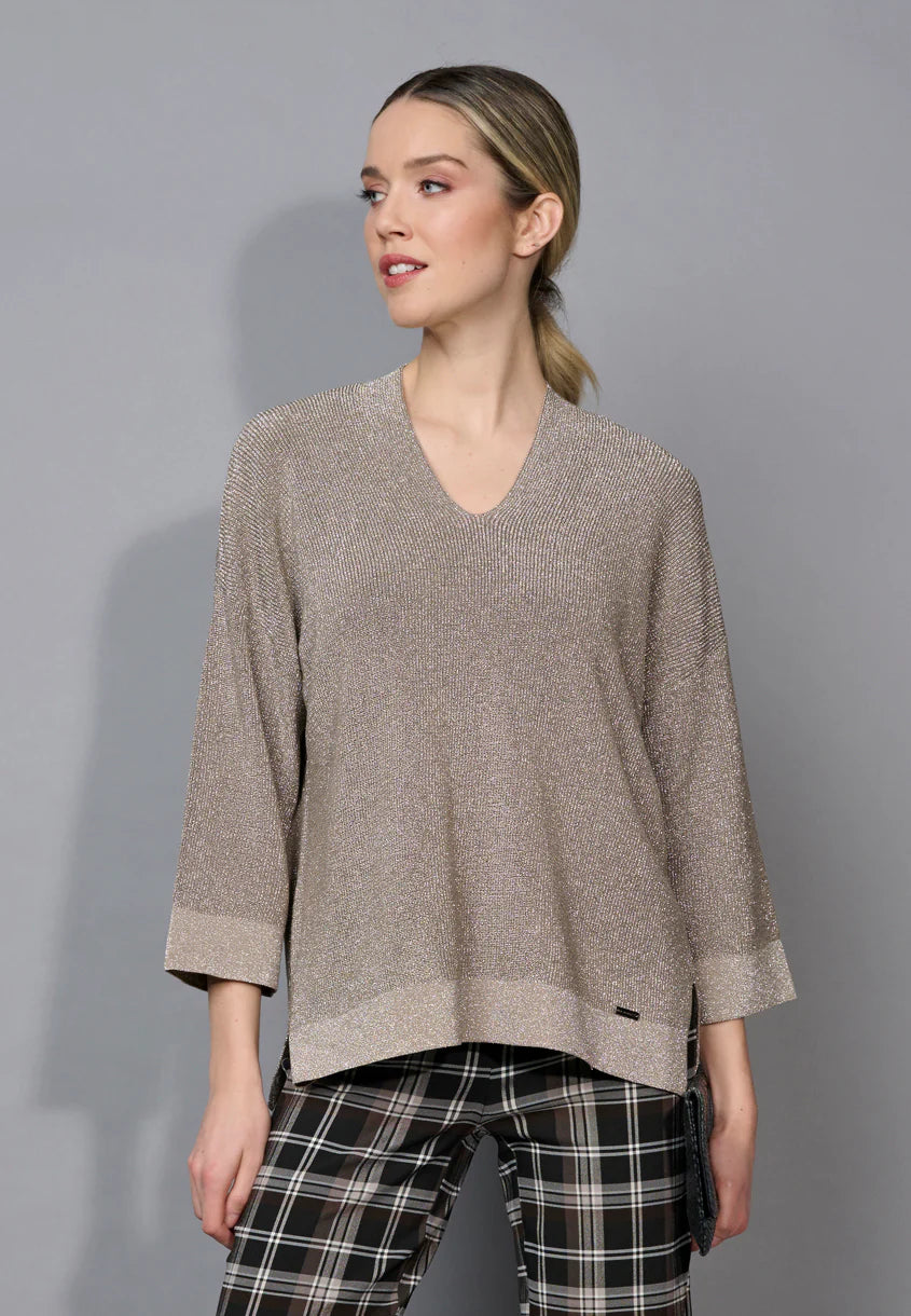 V-Neck Shimmer Sweater - Praline Nougat