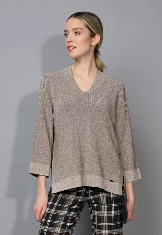 V-Neck Shimmer Sweater - Praline Nougat