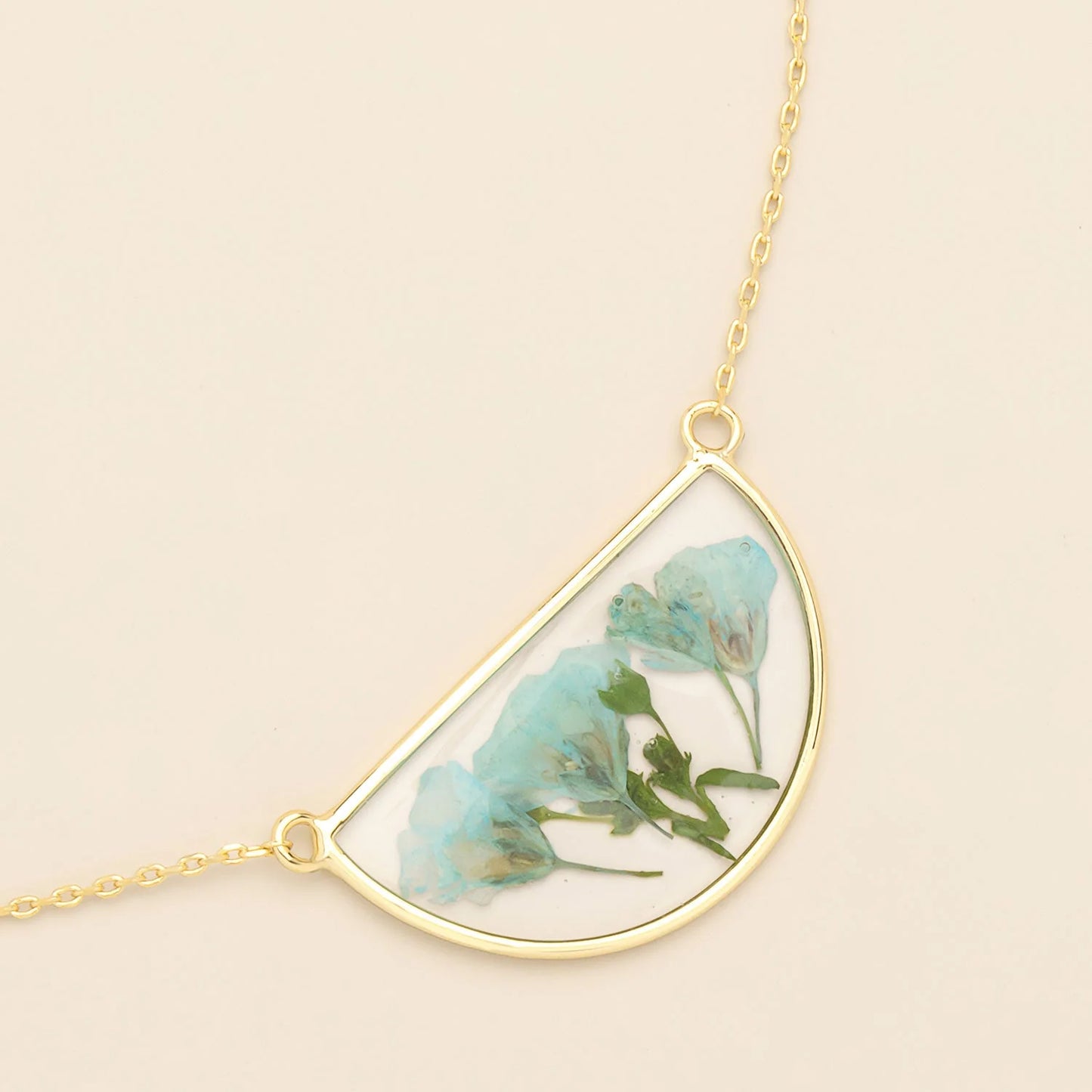 Pressed Flower Necklace - Blue Baby’s Breath/Gold
