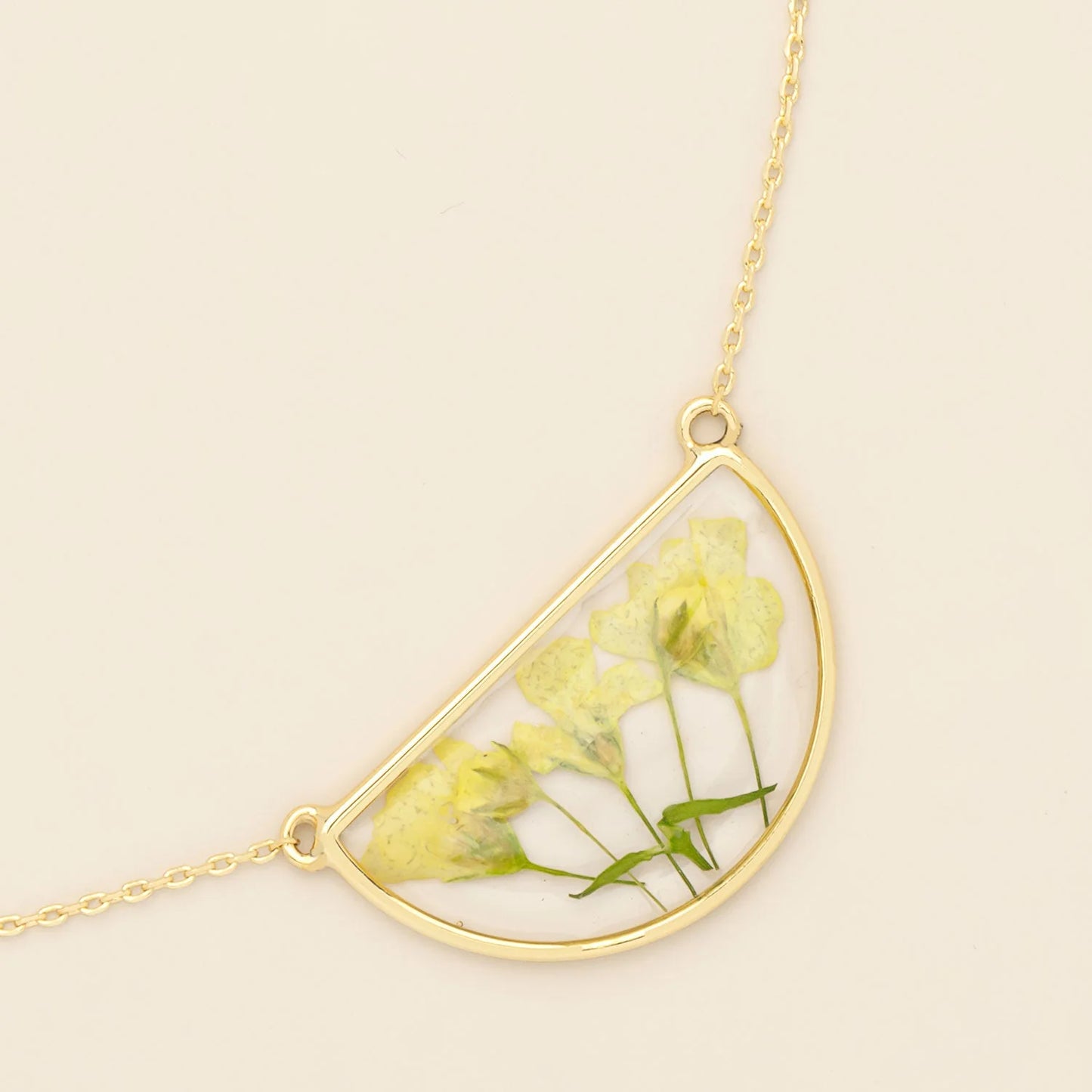 Pressed Flower Necklace - Yellow Baby’s Breath/Gold
