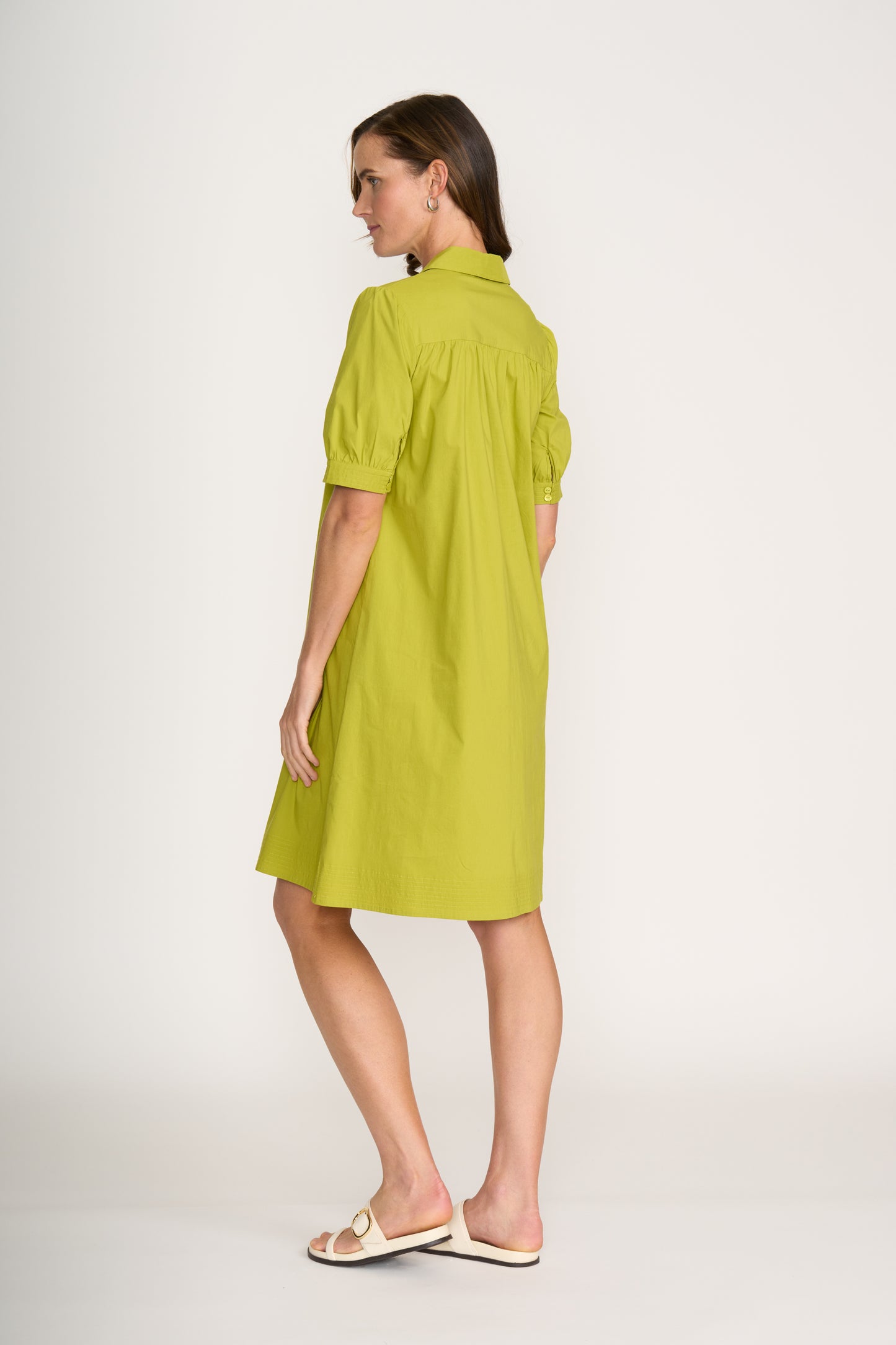 Short Sleeve Dress with Front Yoke - Chartreuse