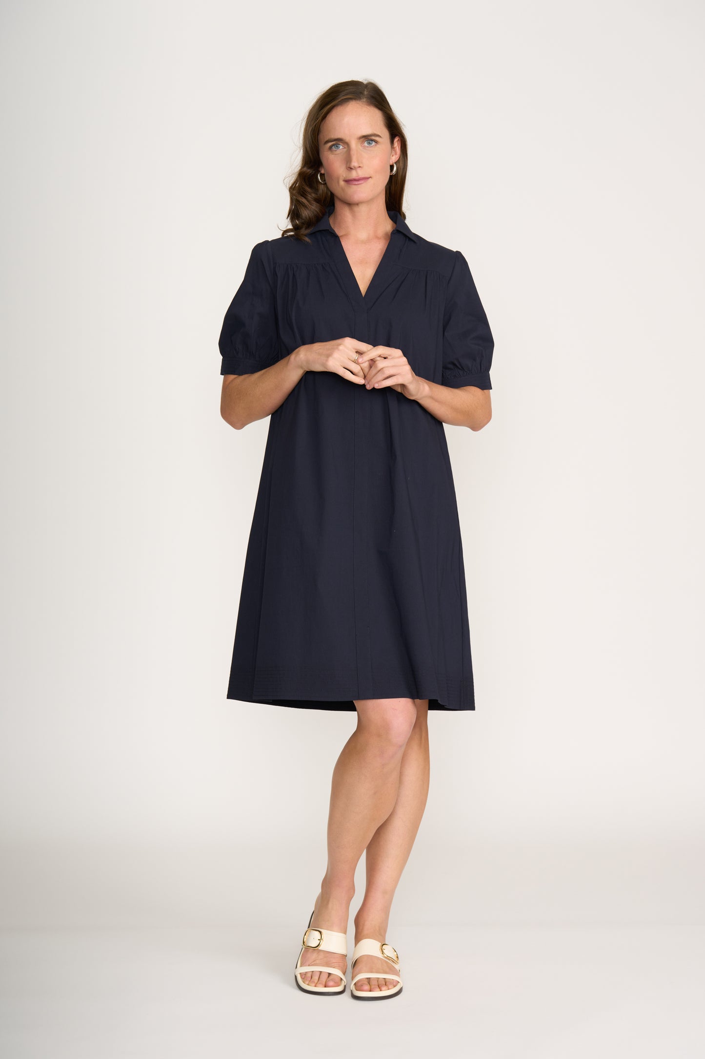 Short Sleeve Dress with Front Yoke - True Navy
